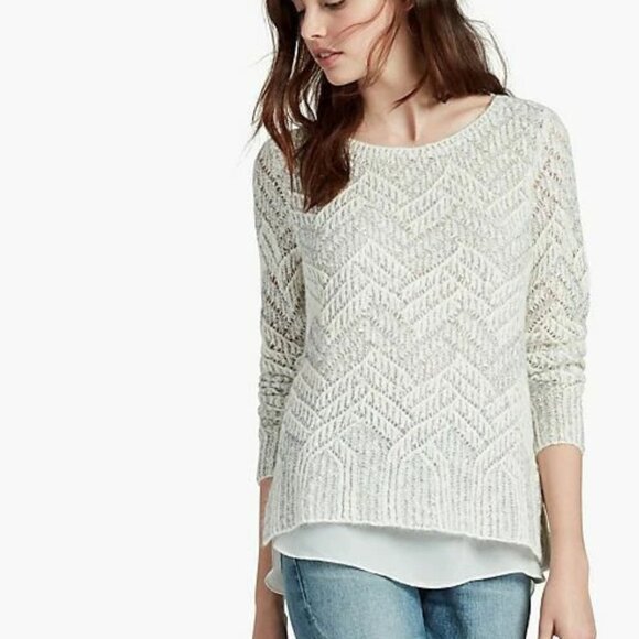 Lucky Brand Sweater Womens Large Beige Cable Knit Layered Pullover XS - Picture 1 of 6